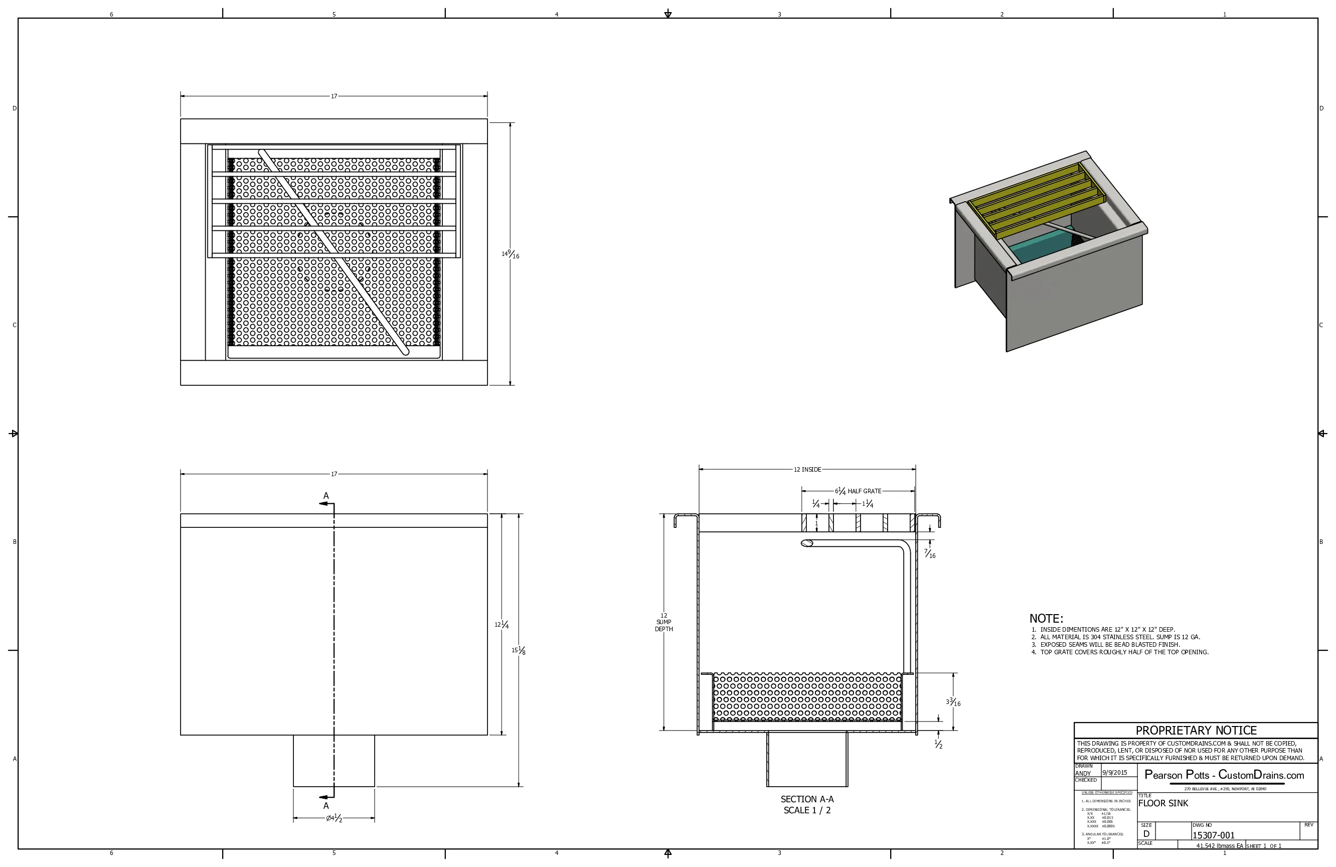 Commercial floor sink — stainless drawing